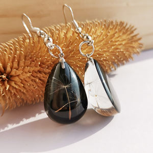 ชุดเครื่องประดับแฟชั่นสแตนเลสสตีลรูปดอกแดนดิไลออนสำหรับผู้หญิง ชุดเครื่องประดับเรซิ่นดอกไม้จริงขายส่ง - Product Image 4