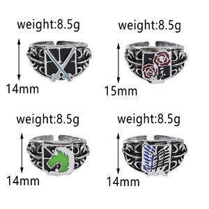 4 disegni Cosplay Fine Jewelry Rings Attack on Titan Freedom Wings Ring apertura accessori Anime regolabili - Product Image 3