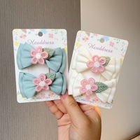Ensemble d'accessoires pour cheveux pour enfants de style coréen, nœuds en ruban pastel, pinces à cheveux avec fleurs en dentelle crochetées à la main, barrettes douces