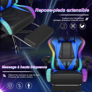 <span class=keywords><strong>Silla</strong></span> <span class=keywords><strong>Gamer</strong></span> Económica de Cuero Reclinable Multifuncional Azul para PC, con Reposapiés <span class=keywords><strong>y</strong></span> Masaje, con Luces LED - Product Image 6