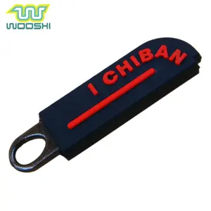 Zipper Pulls Custom Logo Embossed PVC Rubber and Metal Garment Plastic Customized Auto Lock Plastic Puller for Kids Bag EXW 5#