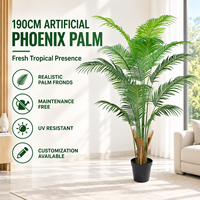 Grand palmier Areca artificiel au toucher réel, 190 cm, résistant aux UV et ignifuge, pour la décoration de la maison et du bureau, vente en gros directe d'usine