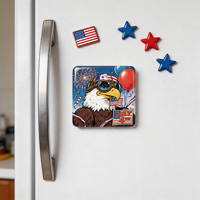 Autocollant magnétique décoratif carré en résine pour réfrigérateur, motif vautour de dessin animé, Jour de l'Indépendance du 4 juillet