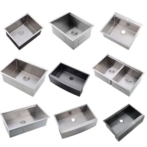 High Quality American Square Kitchen Sink Single Bowl Stainless Steel Sink Set Commercial Handmade Sink with Strainer Drain