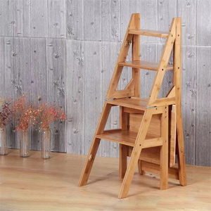 3 en 1 <span class=keywords><strong>bois</strong></span> bambou pliant debout échelle multifonction étagère à <span class=keywords><strong>plantes</strong></span> Rack tabouret de marche chaise multifonctionnelle à 4 marches chaise à échelle - Product Image 4