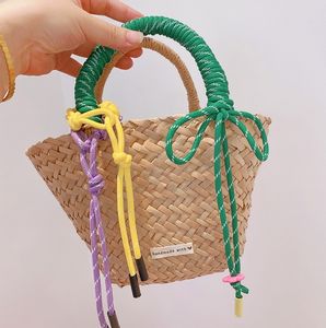 Vendita calda Logo personalizzato fatto a mano tessuto paglia borsa da spiaggia borsa da damigella d'onore regalo alla moda lettera tessuto paglia borse da spiaggia per le donne - Product Image 5