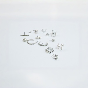 Juego de Aretes de Aro de Plata con Perlas al por Mayor, Aretes de Acero Inoxidable, Aretes Minimalistas de Moda para Mujer, Joyería - Product Image 2