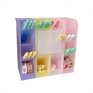 TIAN YI Pastel Clear Plastic Square <b>Pen</b> Holder Desk <b>Organizer</b> Pencil Cup Stationery Storage Rack 9X9.8CM for Office/School - Product Image 3