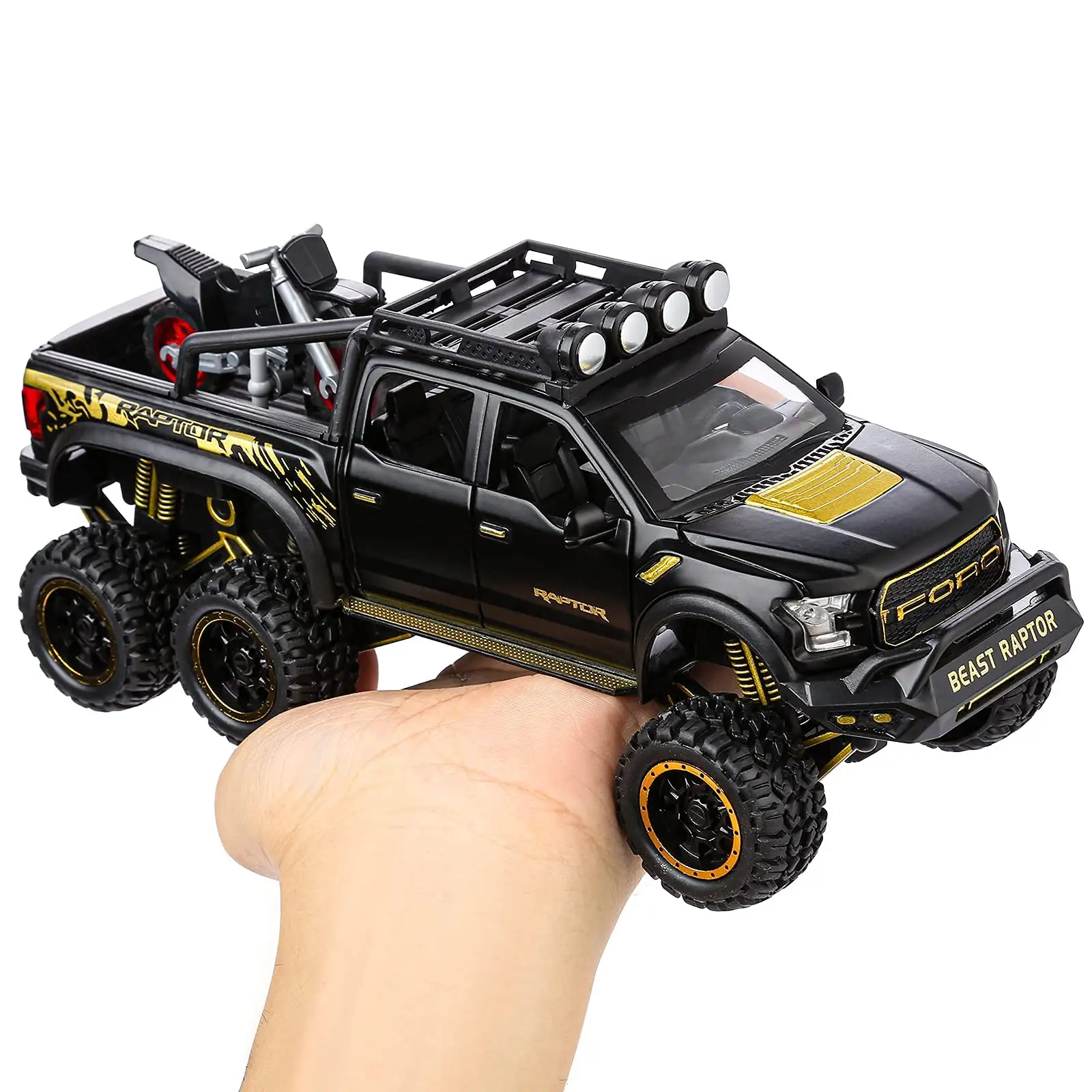 Siyah oyuncak kamyonet Boys için F150 Raptor DieCast Metal Model araba ses ve ışık ile çocuklar için yaş 3 yıl ve yukarı