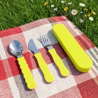 Ensemble cuillère et fourchette en silicone et acier inoxydable pour bébés et tout-petits, outil d'alimentation de voyage, entraînement à la table, sans BPA, écologique