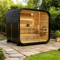 Sauna Exterior de Gran Tamaño, Calefacción a Leña, para 6 Personas, con Ducha, Control por Computadora, Ventanas Transom, 9KW