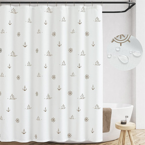 Tan and White <strong>Nautical</strong> Simple Fabric Shower <strong>Curtain</strong> Ocean Theme Sailboat Water Repellent Waterproof Shower <strong>Curtains</strong> for Bathroom - Product Image 1