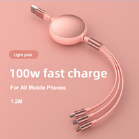 Kabel USB TPE 3-in-1 Retractable 100W Superfast Charging Panjang 1.2m Output 6A Kompatibel Smartphone Earphone Pilihan Warna-warni