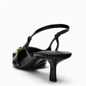 Zapatos de Verano para Mujer, Color Negro y Beige, con Decoración de Cadena, Tacón Súper Alto, Punta Puntiaguda, Estilo Slingback, Tipo Mules - Product Image 5