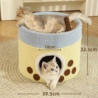 Nid pour chat en sisal imprimé multi-couches, écologique, couleur thé au lait, maison fermée chaude pour l'hiver, lit sûr pour chatons, utilisation toutes saisons