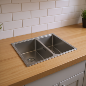 Lavello da Cucina a Doppia Vasca in Acciaio Inossidabile Spazzolato, da Incasso, Rettangolare, Design Minimalista, Facile da Pulire - Product Image 2