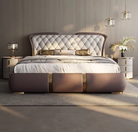 Ensemble de mobilier de chambre à coucher de luxe avec lit king size, lits de chambre à coucher en bois avec rangement fabriqués en usine, cadre de lit double moderne rembourré queen size
