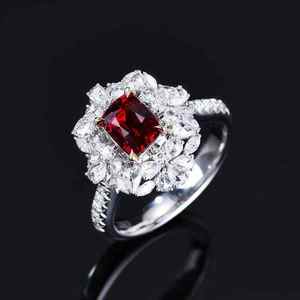 Joyería fina de oro de 18 quilates, anillo de rubí natural sin calentar de 1.59 quilates, halo lateral con diamantes pavé, 58 piezas, 1.08 quilates, certificado AIGS+NGTC - Product Image 6