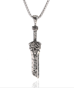 Nouveau pendentif en acier titane rétro à la personnalité unique, pendentif en forme d'épée cassée de chevalier bananier, pour hommes et femmes, DMP 076 - Product Image 1