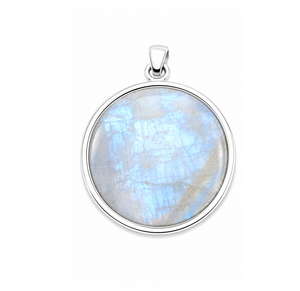 Pendentif Rond Pierre de Lune en Argent Sterling, Bijou Naturel Scintillant aux Nuances Bleues Douces, Collier Élégant en Pierre Précieuse Style Bohème - Product Image 4