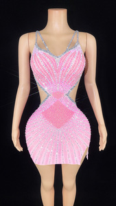 Ropa <span class=keywords><strong>de</strong></span> verano NOVANCE para mujer, minivestido Sexy <span class=keywords><strong>de</strong></span> malla elástica con diamantes rosas y tirantes, vestidos <span class=keywords><strong>de</strong></span> noche para fiesta <span class=keywords><strong>de</strong></span> graduación, salón <span class=keywords><strong>de</strong></span> <span class=keywords><strong>baile</strong></span> - Product Image 2