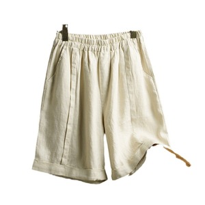 Women's Cotton Linen Shorts <b>Elastic</b> High Waist Loose Fit Casual Breathable White Beige Black Light Blue Coffee Yellow - Product Image 5