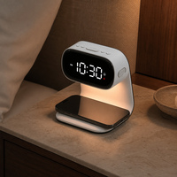 Lámpara de Mesa Moderna con Cargador Inalámbrico, Luz Nocturna LED Digital Regulable, para Dormitorio, Mesita de Noche, con Función de Reposo, para Cargar el Teléfono, Decoración de Hotel