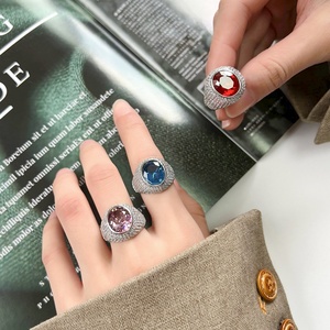 High Quality Jewelry Eco-friendly Copper Oval Cut 10*12mm Red Zircon Stone Rings Jewelry Women for Refined Feminine - Product Image 6