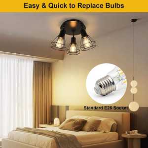 Plafonnier LED 4 lumières noir mat 30W, kit de luminaires sur rail style ferme moderne avec applique murale et projecteur, culot E26 - Product Image 6