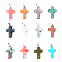 Pendentif Croix en Pierre Naturelle, Collier en Pierre de Quartz Rose Couleurs Mixtes, Bijoux en Pierres Précieuses