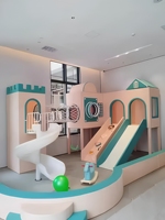 Équipement de jeu intérieur compact pour boutique, incluant une piscine à balles Macaron et une balançoire, pour projets haut de gamme de garderies et d'écoles maternelles