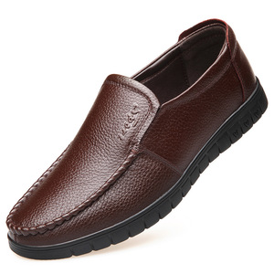 Men's Top Grain Cowhide Leather Slip-On <b>Shoes</b> Round Toe Breathable Soft Sole Casual <b>For</b> Middle Aged And <b>Elderly</b> - Product Image 5