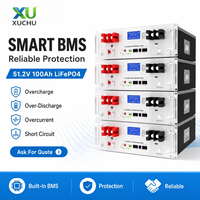 Batterie de stockage solaire LiFePO4 5,12 kWh 51,2 V 100 Ah, montable en rack 19 pouces, extensible, avec BMS intelligent, 6000 cycles, certifiée CE, garantie 5-10 ans