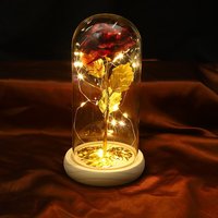 Bunga mawar buatan kerajinan plastik, bunga mawar abadi Hari Valentine dengan lampu LED untuk wanita istri pacar hadiah romantis
