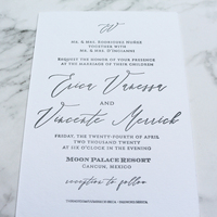 Tarjetas de papel de algodón de diseño rústico, papel de aluminio dorado y letras para invitaciones de boda con sello de cera y tarjetas RSVP