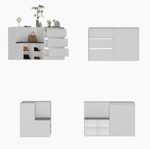 Cómoda de 9 <span class=keywords><strong>cajones</strong></span> con tapa de vidrio templado y Banco cómodo Cómodo Tocador versátil Gabinete de almacenamiento elegante y elegante - Product Image 6