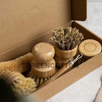 Brosse à vaisselle en bambou avec logo personnalisé, lot de 5, brosse de nettoyage de cuisine écologique, brosse à récurer en bambou à fibres naturelles pour le lavage de la vaisselle