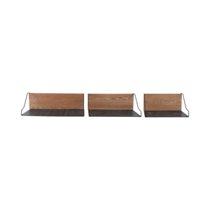 Estantes rectangulares de pared con respaldo de hierro perforado y superficie de madera para decoración del hogar y organizador de almacenamiento - Product Image 5