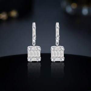 Nouvelles boucles d'oreilles pendantes élégantes et classiques, design tendance, fabriquées à la main en or blanc massif 18 carats, avec diamant naturel véritable, pour mariage, fête ou cadeau - Product Image 3