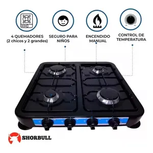 Table de cuisson à gaz Shorbull 4 brûleurs en acier inoxydable avec allumage électronique pour usage domestique, restaurant et commercial - Product Image 6