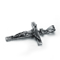 Pendentif avec croix de jésus en acier inoxydable pour homme, bijou religieux antique en argent, vente en gros, 10 pièces