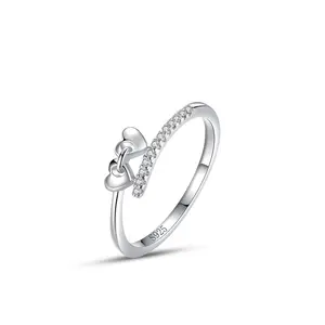 Özelleştirilmiş güzel takı 925 ayar gümüş yüzük kalp şeklinde Ins tarzı kişiselleştirilmiş zirkon yüzüğü gümüş mücevherat kız hediye