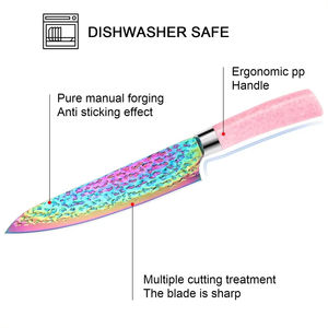 ชุดมีดทําครัวสแตนเลสมืออาชีพ 19 ชิ้นไม่ติดลื่นปรับแต่งรูปแบบสายรุ้งป้องกันสนิมไทเทเนียม - Product Image 6