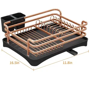 Rak Piring Multifungsi, Rak Piring Aluminium dengan Rak Pengering Piring Tahan Karat dengan Set Drainboard