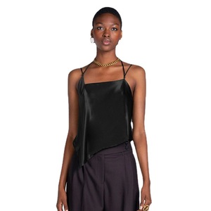 Top sin tirantes con escote cruzado de satén de color liso para mujer, estilo europeo y americano, con lazo, marrón caqui - Product Image 5