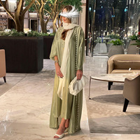 Hafizah 2026 Dubai Set Abaya Muslim 2 Potong Mewah Berhias Mutiara Warna-warni Model Kimono