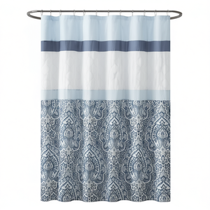 Cortina de ducha estampada, diseño clásico, patrón azul y blanco, decoración para el baño - Product Image 1