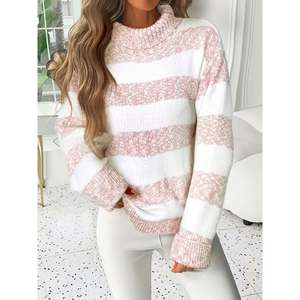 Pull à col roulé à larges rayures multicolores, tailles pour femmes, tailles S-XL, sur mesure OEM/ODM - Product Image 3