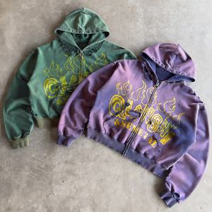 Vintage Thick Cotton Graphic Zipper <b>Hoodie</b> Custom Printed Oversized <b>Zip</b> <b>Up</b> <b>Hoodie</b> Premium Drop Shoulder Washed Distressed <b>Hoodie</b> - Product Image 3