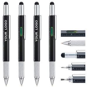 Bolígrafo Metálico Promocional 6 en 1 Personalizado, Bolígrafo Reutilizable Multifuncional con Lápiz Táctil y Regla Niveladora para Uso de Ingenieros y Bricolaje - Product Image 1